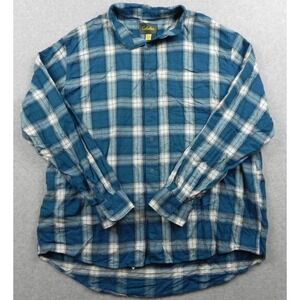 Cabela's Flannel‎ Shirt Mens 2XL XXL Pocket Button Up Blue Plaid Long Sleeve